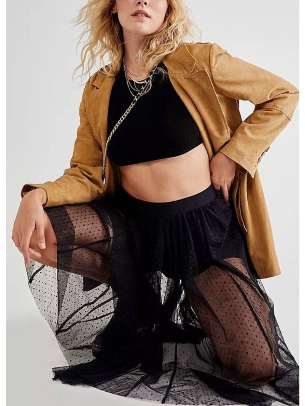 NWT Free People Swiss Dot Tulle Midi Skirt| Whimsigoth Grunge Fairycore Coquette
